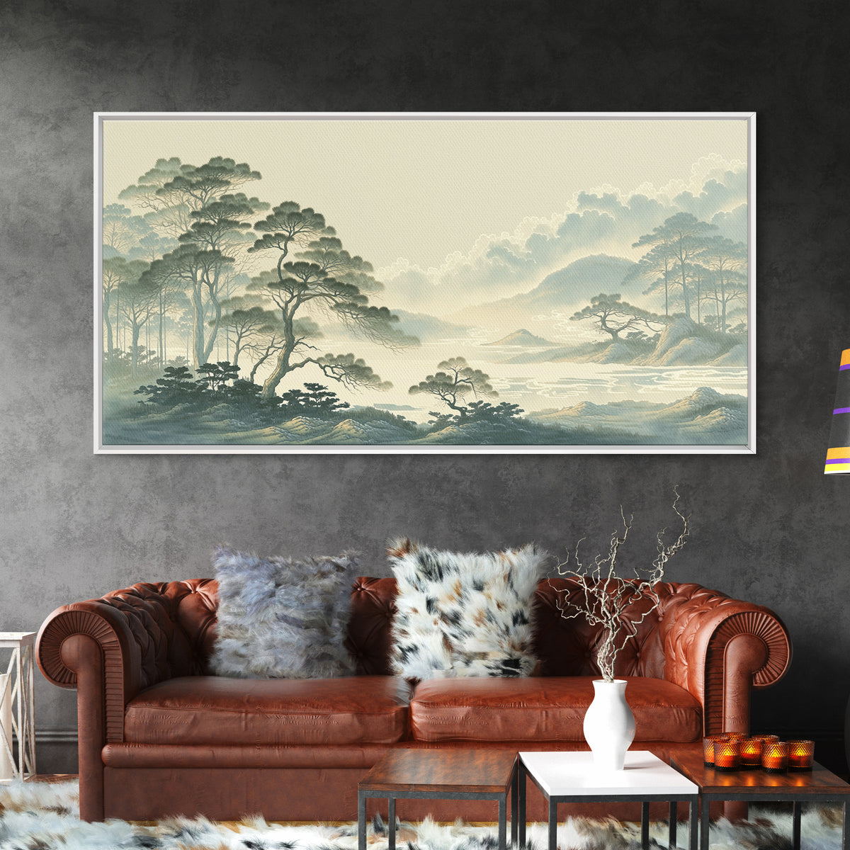 Elegant Ink Wash Landscape Framed Canvas Print, General Fine Art, Poster, Living Room Decor, Fine Art, Wall Art Prints, GEN-2x1-40