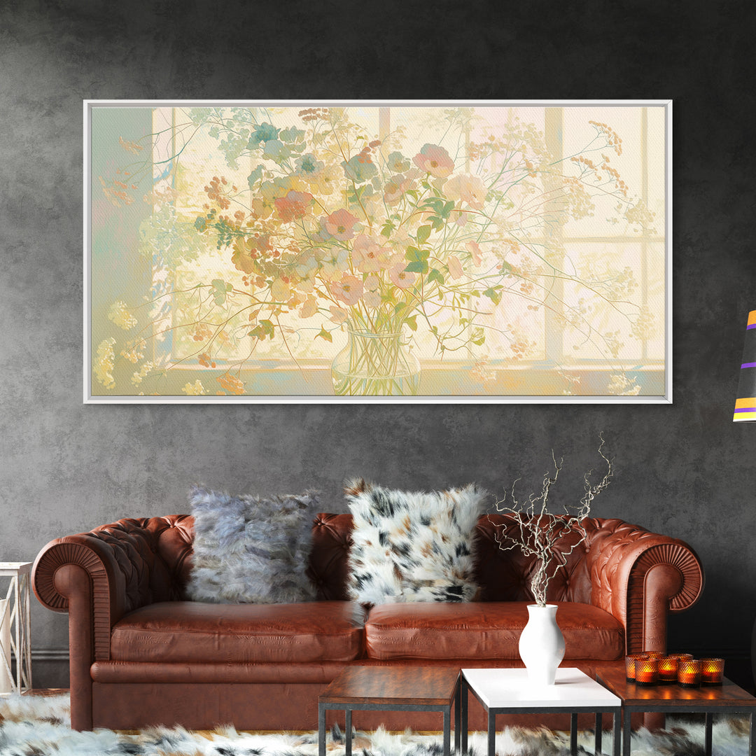 Classic Oil Painted Vase of Wildflowers Framed Canvas Print, General Fine Art, Digital Prints, Living Room Decor, Oil Painting, GEN-2x1-43