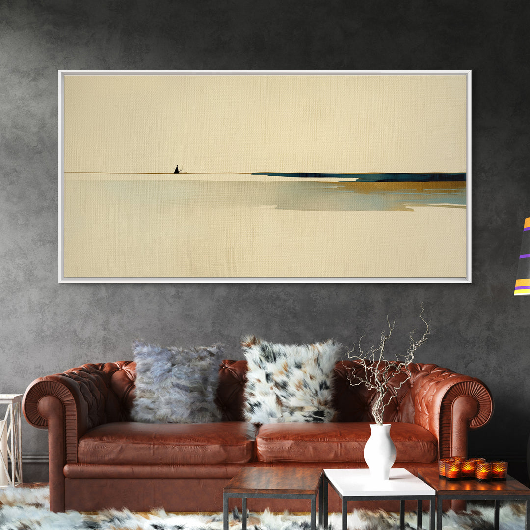 Minimal Black Line Figure on Textured Paper Canvas Print, General Fine Art, Canvas, Living Room Decor, Oil Painting, GEN-2x1-47