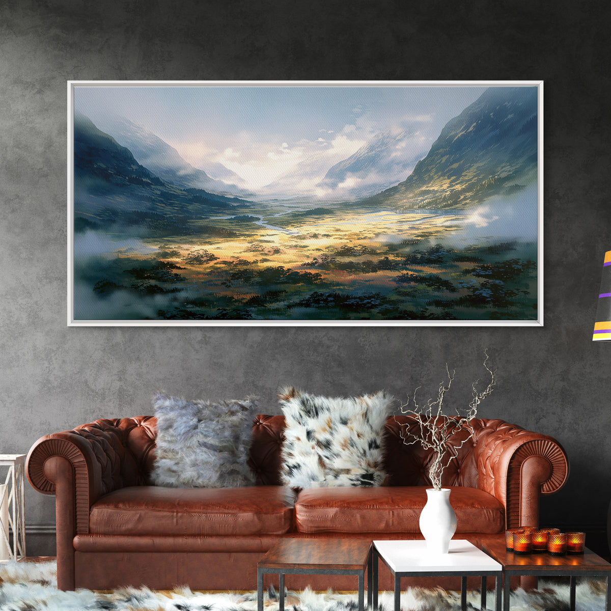 Misty Mountain Valley Canvas Print, General Fine Art, Art, Living Room Decor, Fine Art, Mid Century Modern, Original Painting, GEN-2x1-48