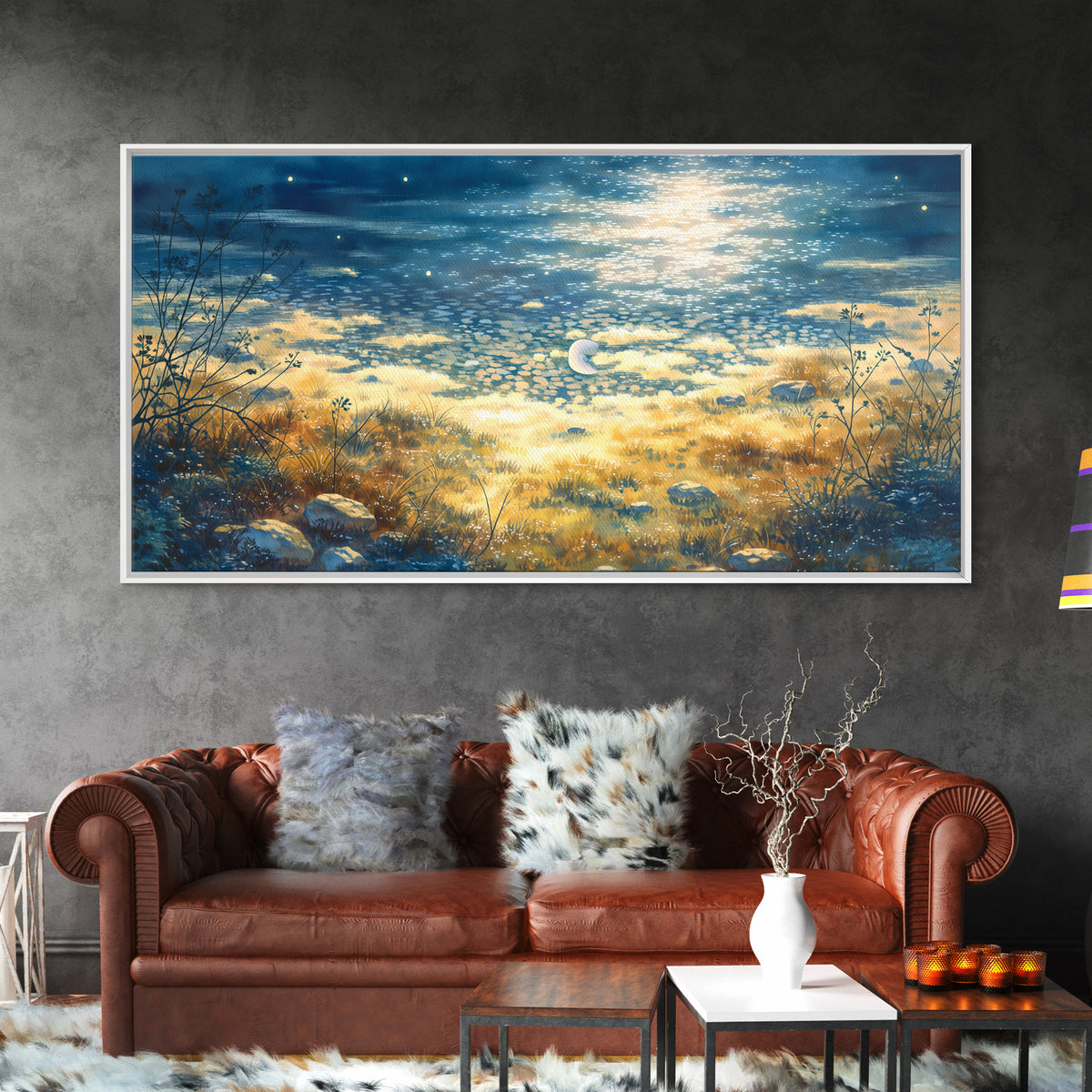 Dreamlike Moonlit Lake Canvas Print, General Fine Art, Art Prints, Living Room Decor, Fine Art, Wall Hanging, GEN-2x1-57