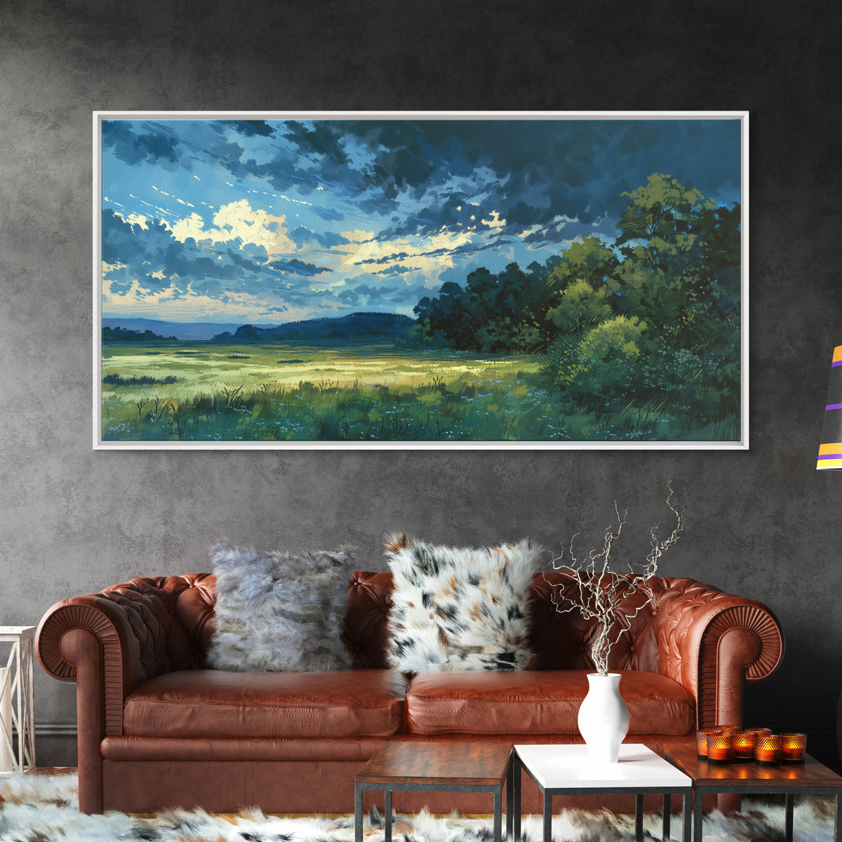 Sunlit Meadow with Loose Impressionist Brushwork Canvas Print, General Fine Art, Wall Decor, Living Room Decor, Fine Art, GEN-2x1-58