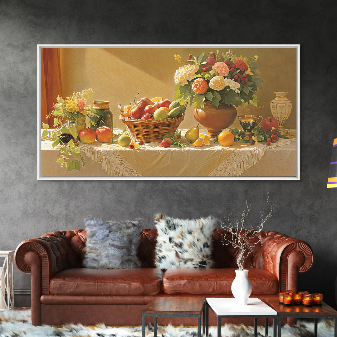 Simple Still Life of Fruit and Linen Framed Canvas Print, General Fine Art, Decor, Living Room Decor, Fine Art, GEN-2x1-60