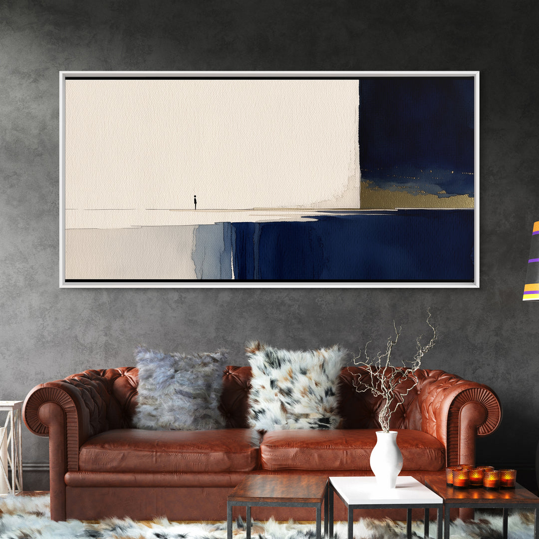Minimal Black Line Figure on Textured Paper Canvas Print, General Fine Art, Canvas Wall Art, Living Room Decor, Fine Art, GEN-2x1-71