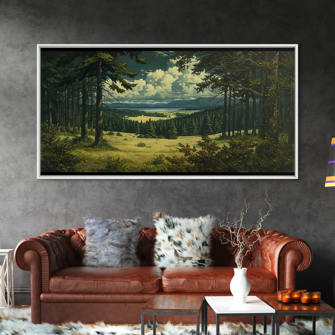 Moody Forest Clearing Canvas Print, General Fine Art, Mid Century Modern, Living Room Decor, Fine Art, Bedroom Decor, GEN-2x1-76
