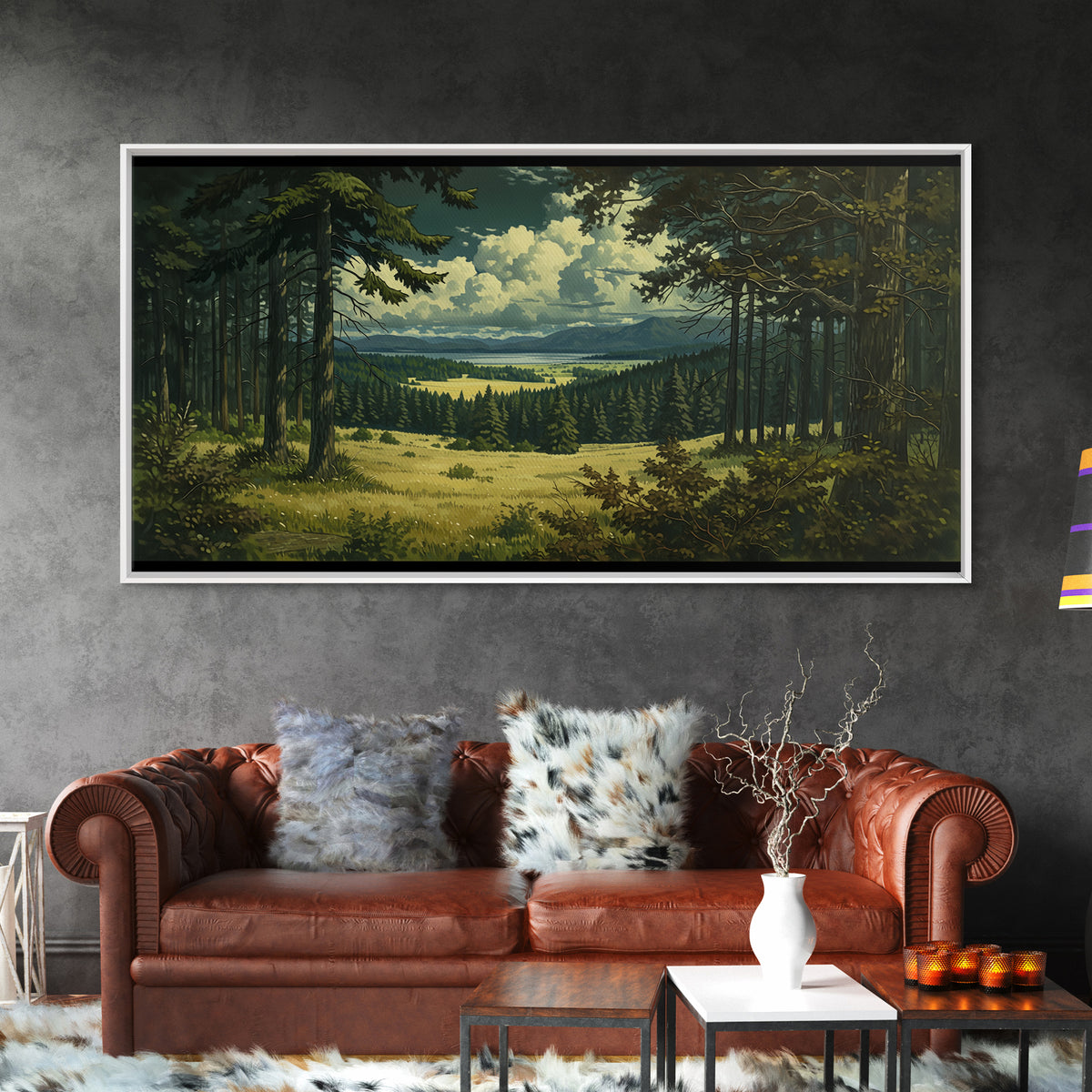 Moody Forest Clearing Canvas Print, General Fine Art, Mid Century Modern, Living Room Decor, Fine Art, Bedroom Decor, GEN-2x1-76