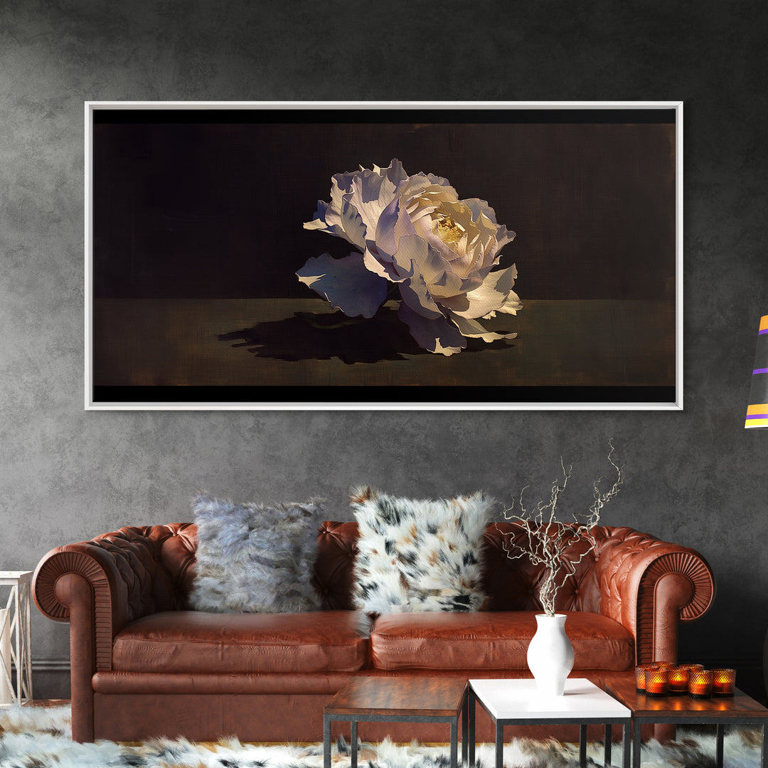 Single Sculptural Flower on a Dark Ground Canvas Print, General Fine Art, Canvas, Living Room Decor, Watercolor Art, GEN-2x1-77