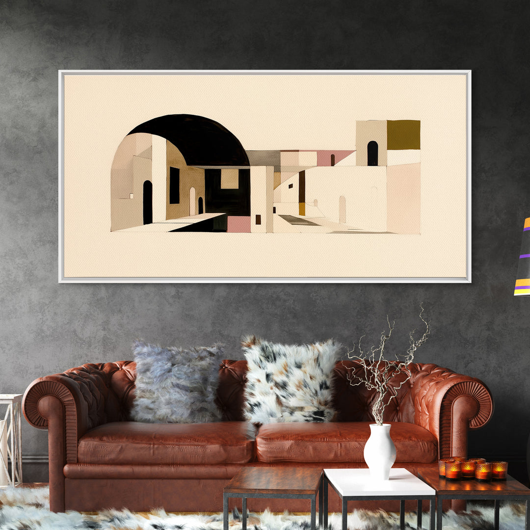 Monochrome Architectural Arch Composition Framed Canvas Print, General Fine Art, Original Painting, Living Room Decor, Fine Art, GEN-2x1-80