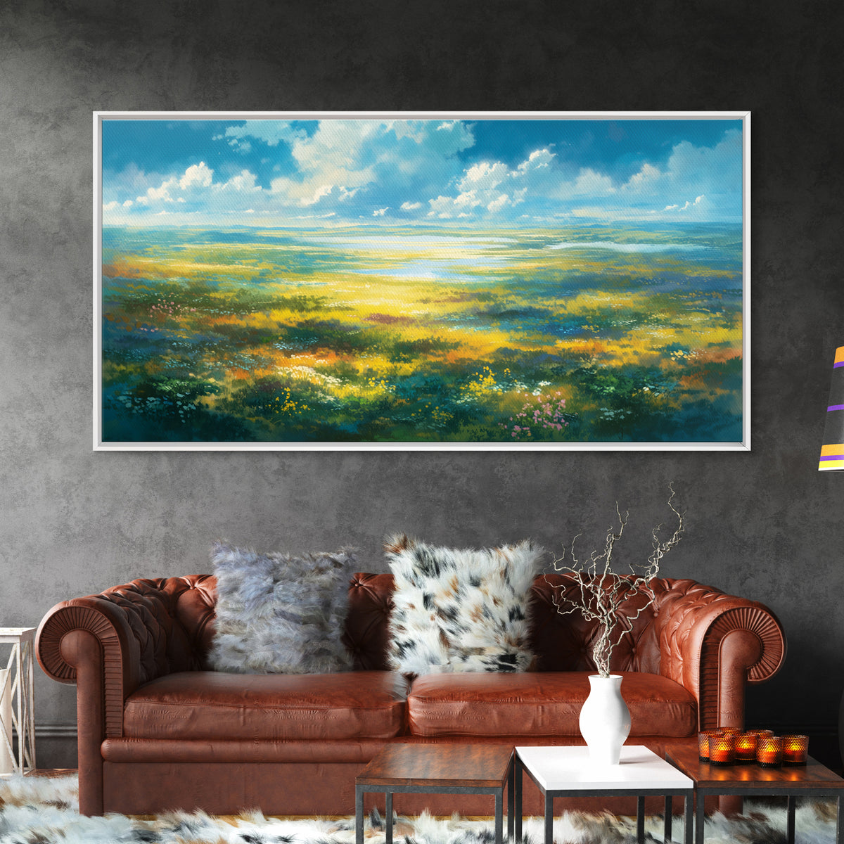 Sunlit Meadow with Loose Impressionist Brushwork Canvas Print, General Fine Art, Wall Decor, Living Room Decor, Fine Art, GEN-2x1-82