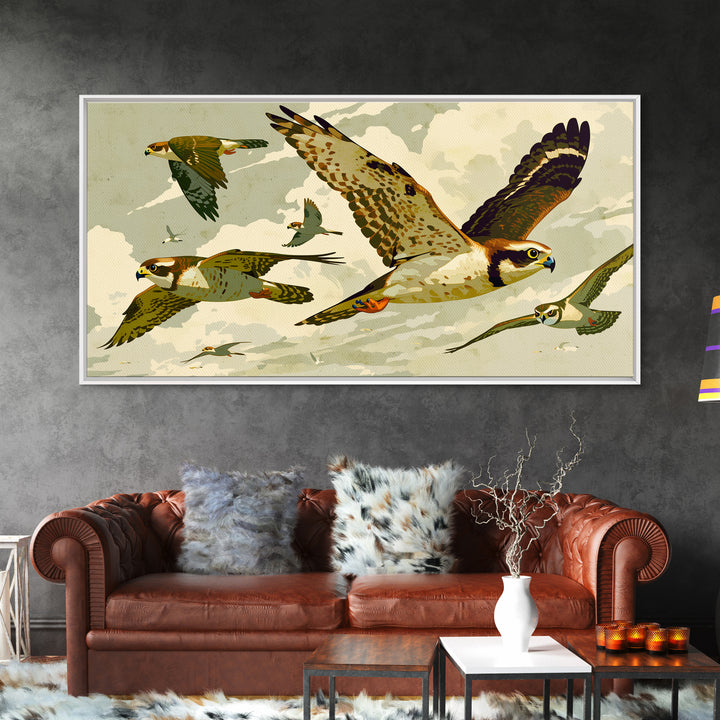Minimal Birds in Flight over an Open Framed Canvas Print, General Fine Art, Decor, Living Room Decor, Oil Painting, GEN-2x1-90