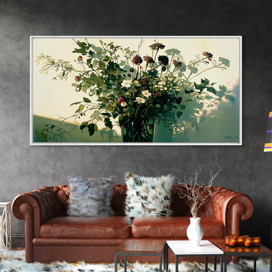 Classic Oil Painted Vase of Wildflowers Framed Canvas Print, General Fine Art, Art Print, Living Room Decor, Fine Art, GEN-2x1-91