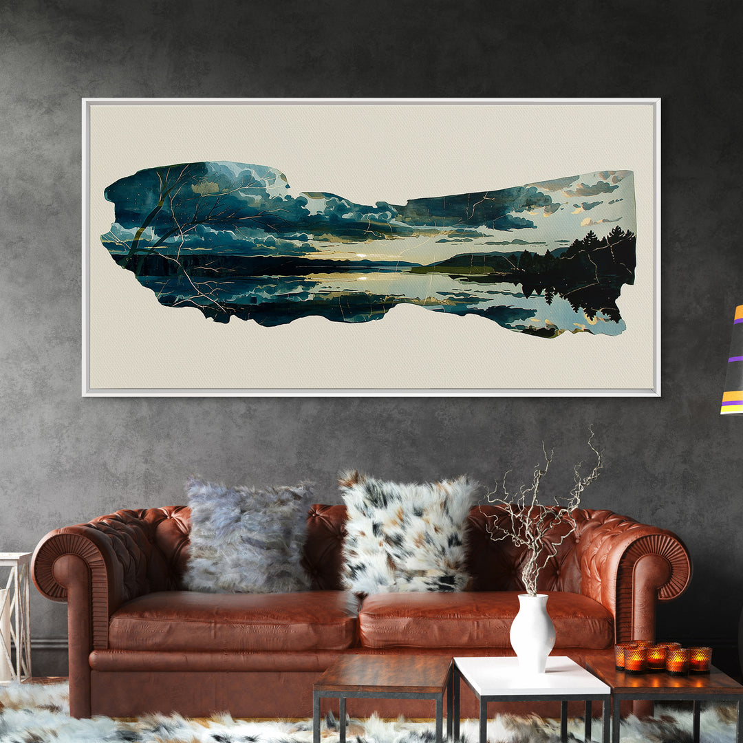 Quiet Abstract River Shape Framed Canvas Print, General Fine Art, Canvas, Living Room Decor, Abstract Art, Canvas Art, GEN-2x1-92