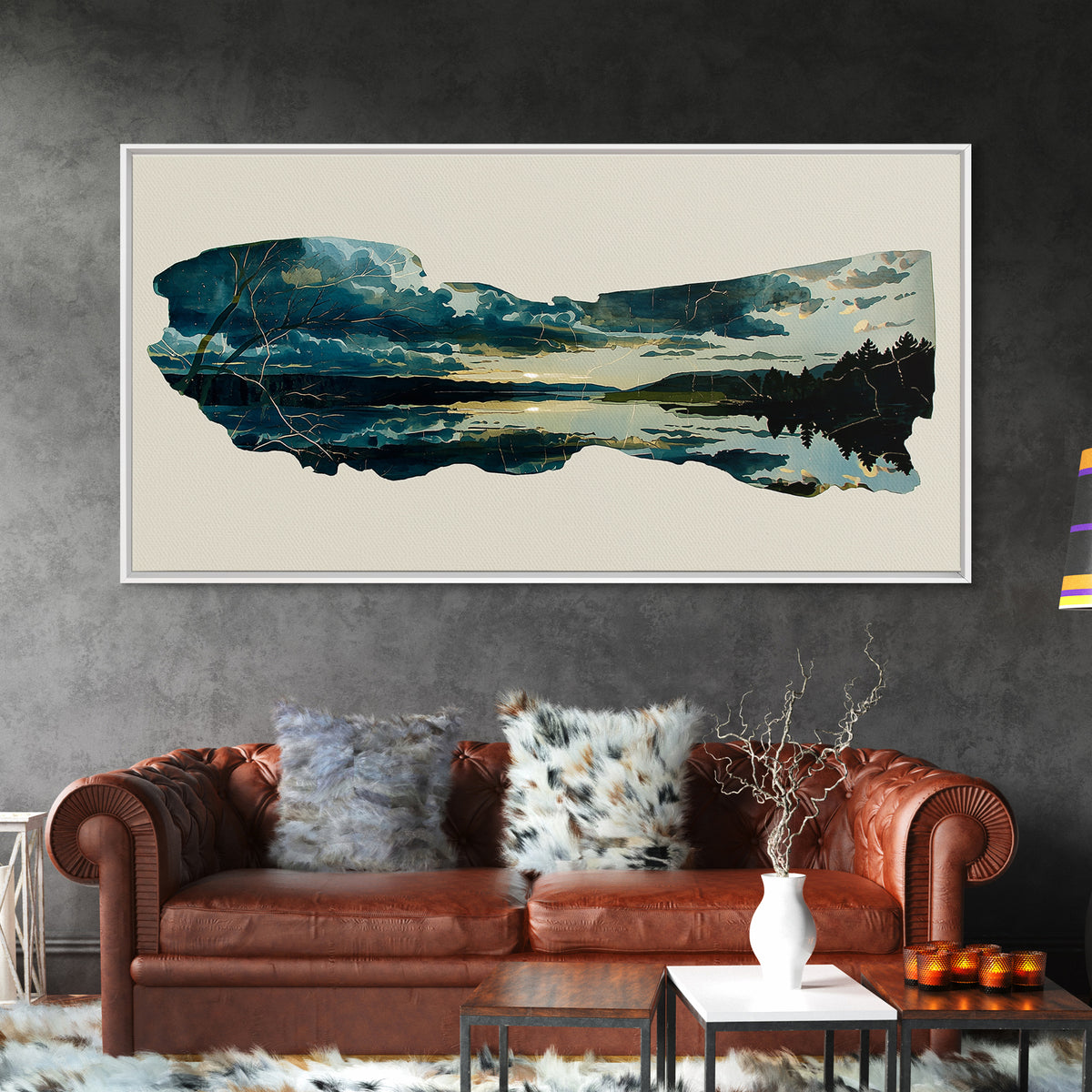 Quiet Abstract River Shape Framed Canvas Print, General Fine Art, Canvas, Living Room Decor, Abstract Art, Canvas Art, GEN-2x1-92