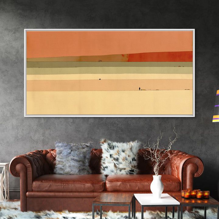Minimal Black Line Figure on Textured Paper Framed Canvas Print, General Fine Art, Neutral Decor, Living Room Decor, Fine Art, GEN-2x1-95