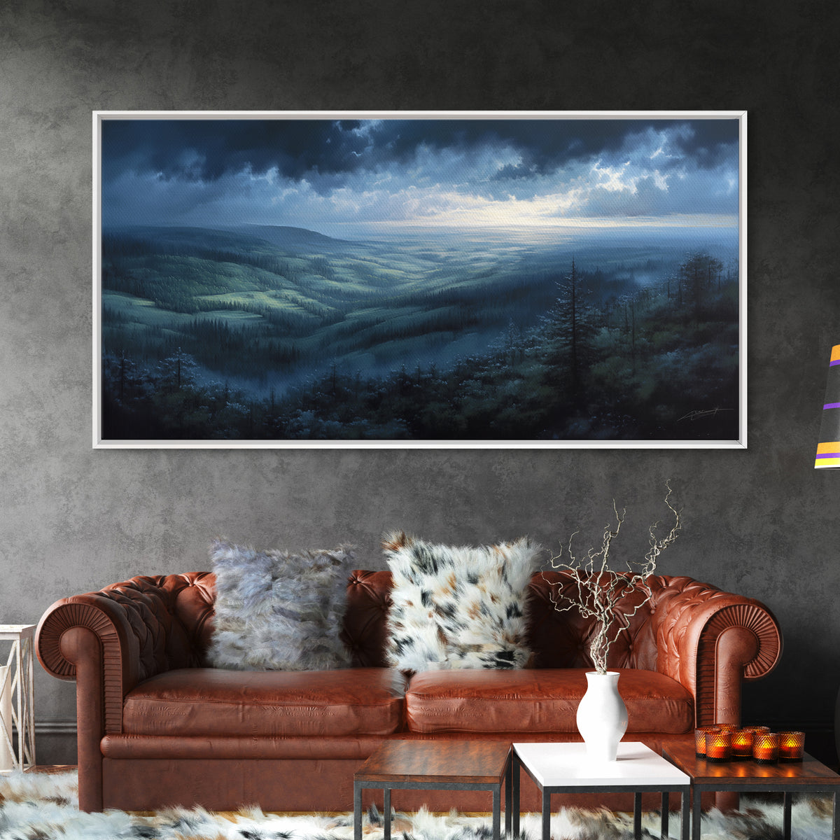 Misty Mountain Valley Framed Canvas Print, General Fine Art, Art Deco, Living Room Decor, Fine Art, Fine Art Print, GEN-2x1-96