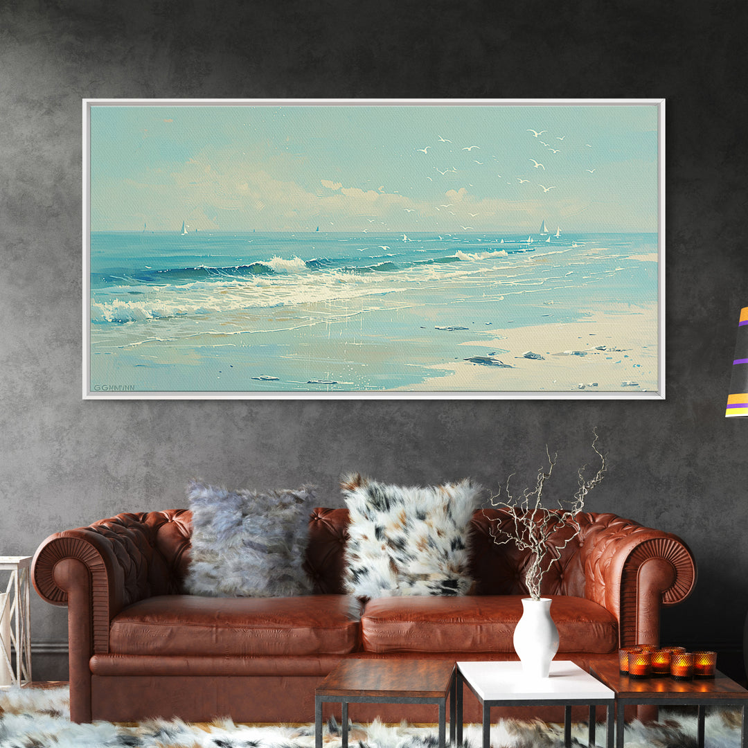 Coastal Water Study Framed Canvas Print, General Fine Art, Digital Wall Art, Living Room Decor, Fine Art, Neutral Decor, GEN-2x1-97