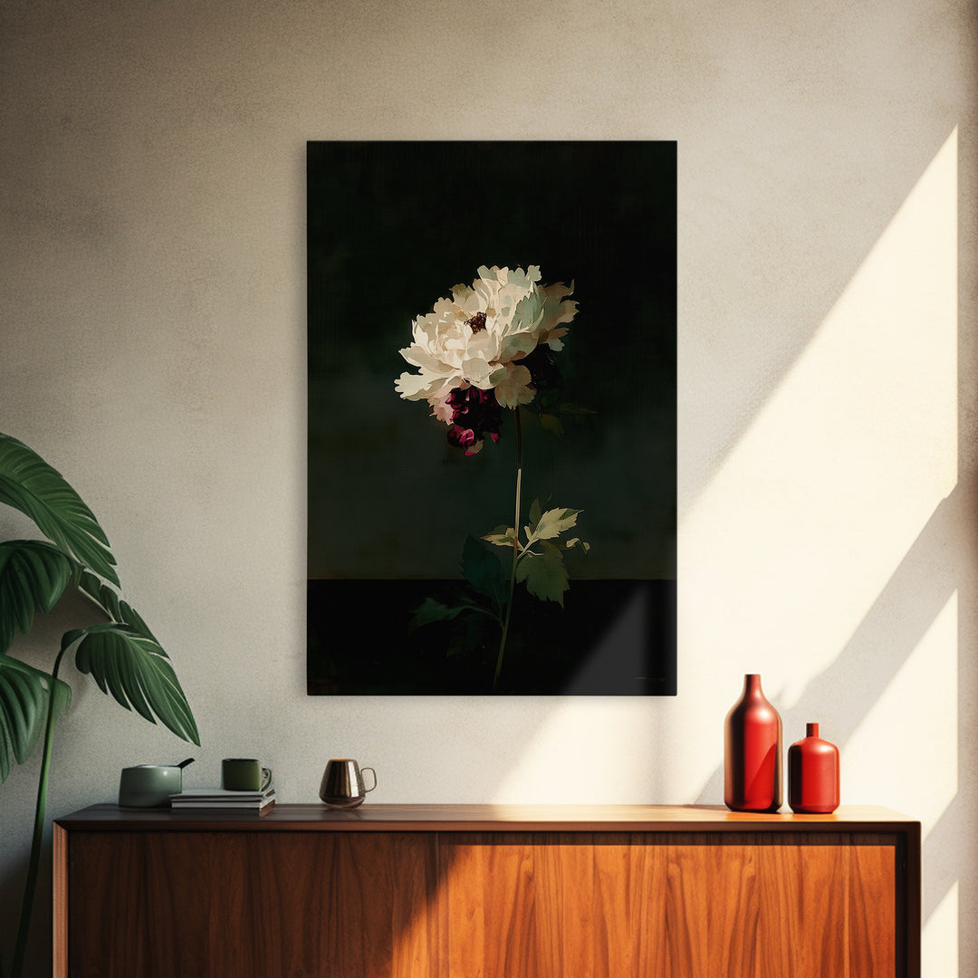 Single Sculptural Flower on a Dark Ground Framed Canvas Print, General Fine Art, Digital Art, Living Room Decor, Fine Art, GEN-2x3-17