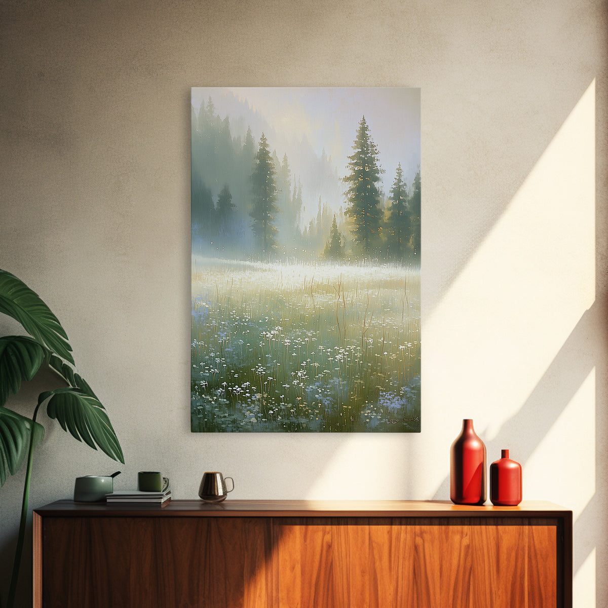 Sunlit Meadow with Loose Impressionist Brushwork Framed Canvas Print, General Fine Art, Poster, Living Room Decor, Fine Art, GEN-2x3-22