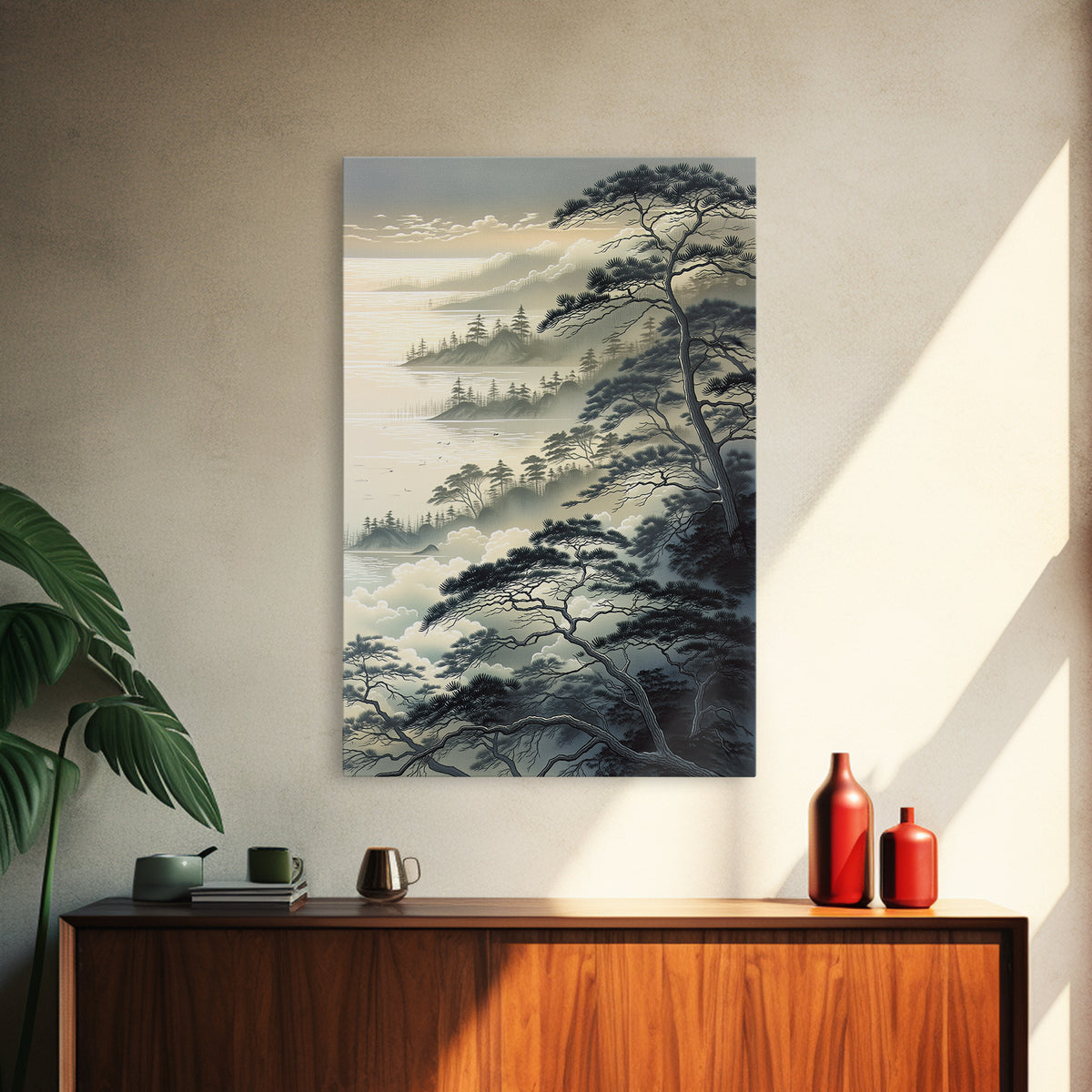 Elegant Ink Wash Landscape Framed Canvas Print, General Fine Art, Wall Hanging, Living Room Decor, Oil Painting, GEN-2x3-28