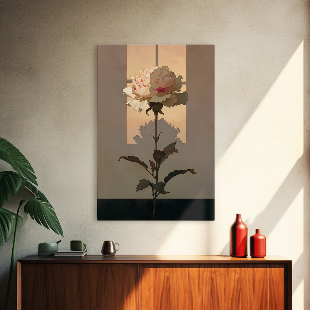 Single Sculptural Flower on a Dark Ground Framed Canvas Print, General Fine Art, Digital Art, Living Room Decor, Fine Art, GEN-2x3-41