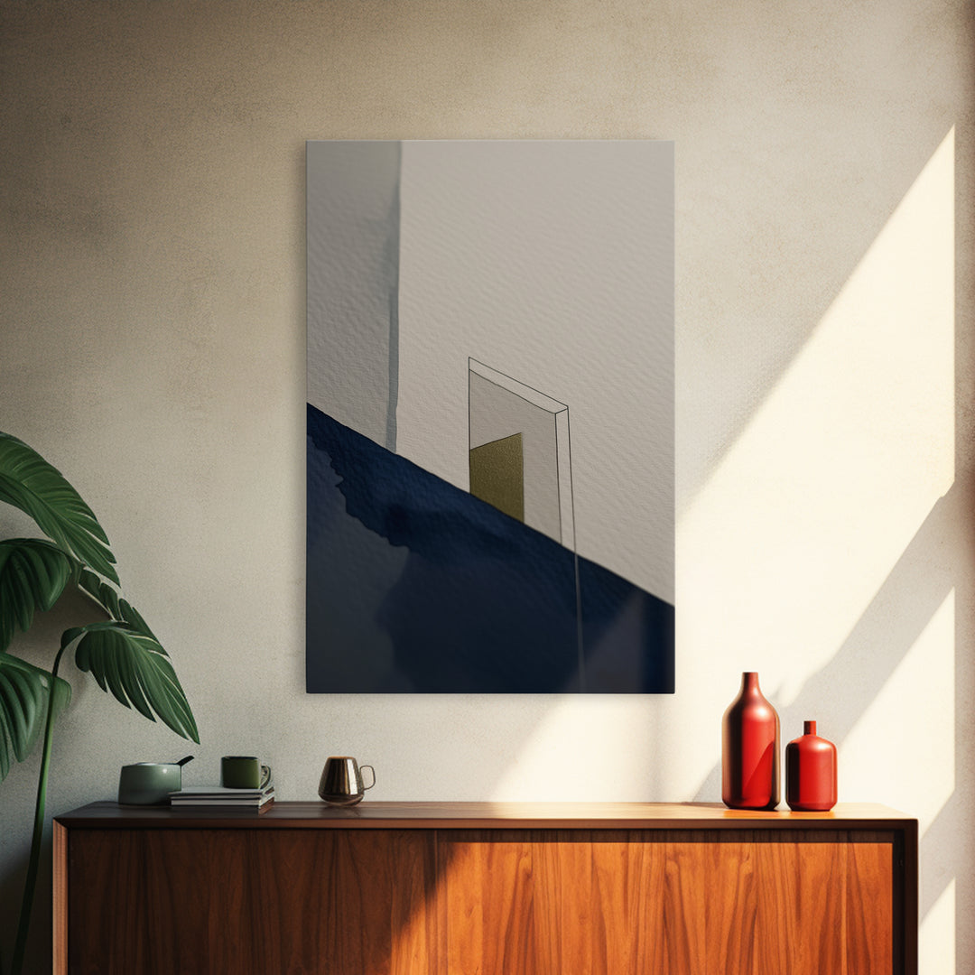 Minimal Black Line Figure on Textured Paper Framed Canvas Print, General Fine Art, Canvas, Living Room Decor, Oil Painting, GEN-2x3-59