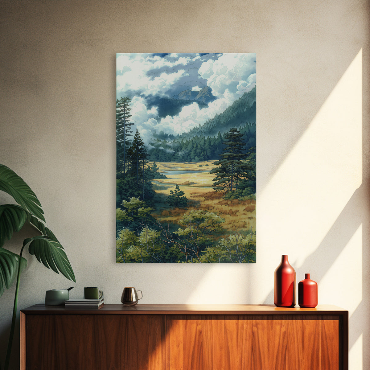 Moody Forest Clearing Framed Canvas Print, General Fine Art, Wall Decor, Living Room Decor, Fine Art, Original Painting, GEN-2x3-64
