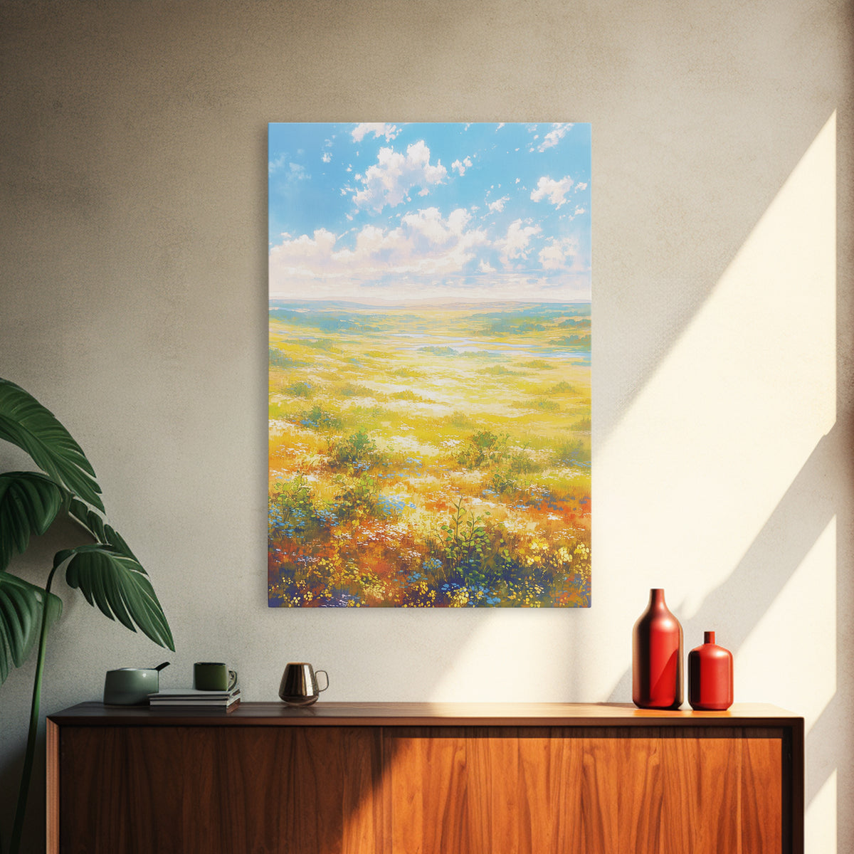 Sunlit Meadow with Loose Impressionist Brushwork Canvas Print, General Fine Art, Digital Prints, Living Room Decor, GEN-2x3-70
