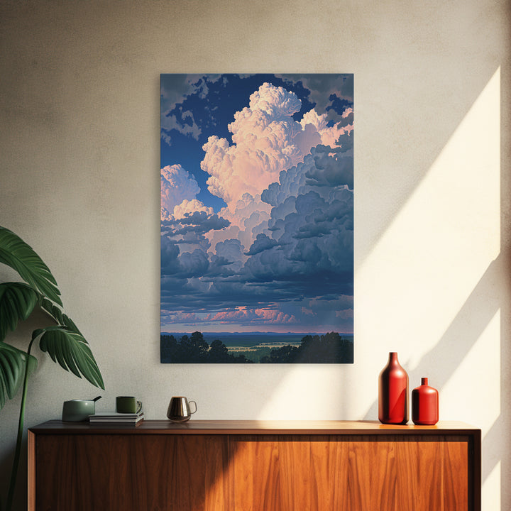 Romantic Cloudscape with Blush and Cream Tones Framed Canvas Print, General Fine Art, Print, Living Room Decor, Watercolor Art, GEN-2x3-74