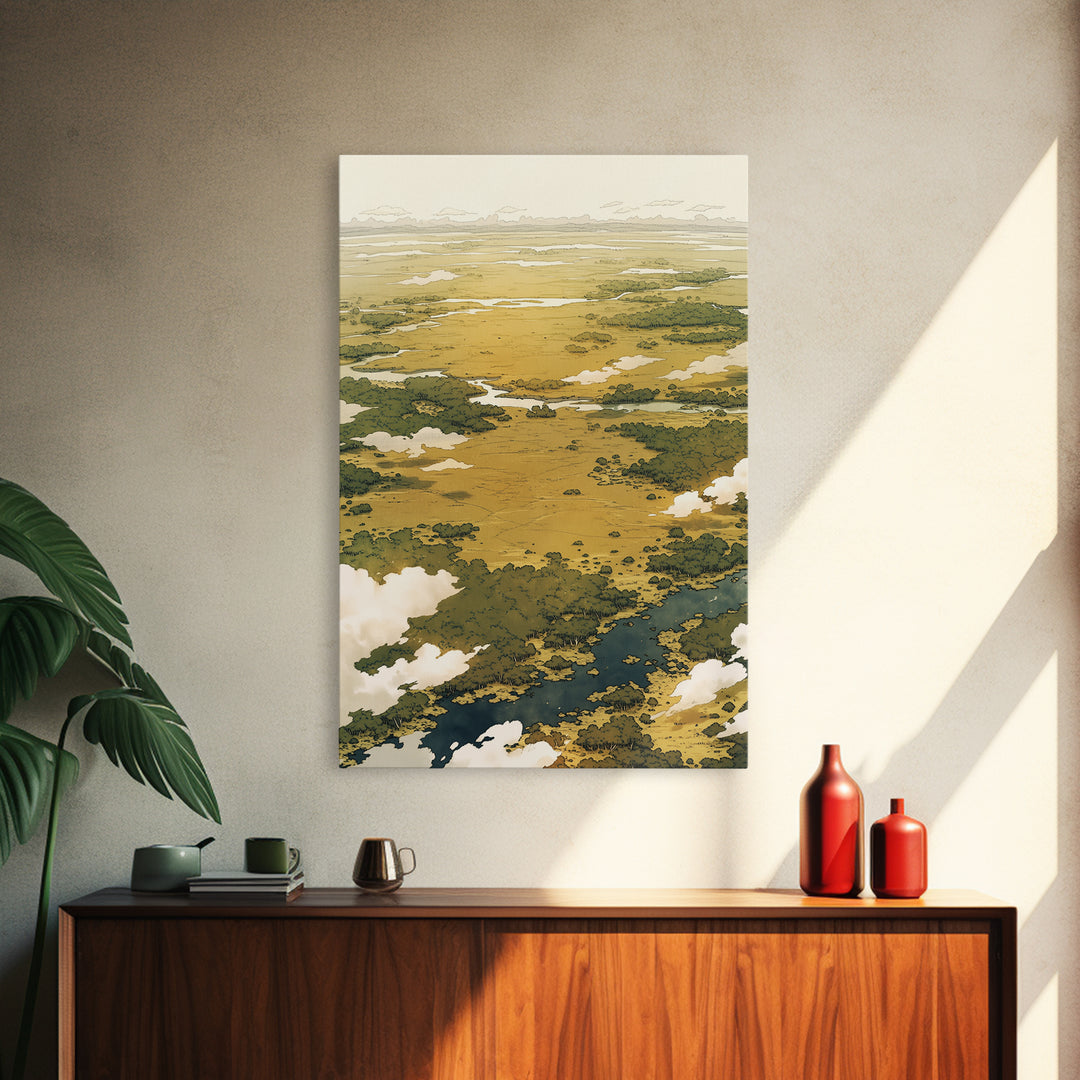 Elegant Ink Wash Landscape Framed Canvas Print, General Fine Art, Framed Wall Art, Living Room Decor, Watercolor Art, GEN-2x3-76