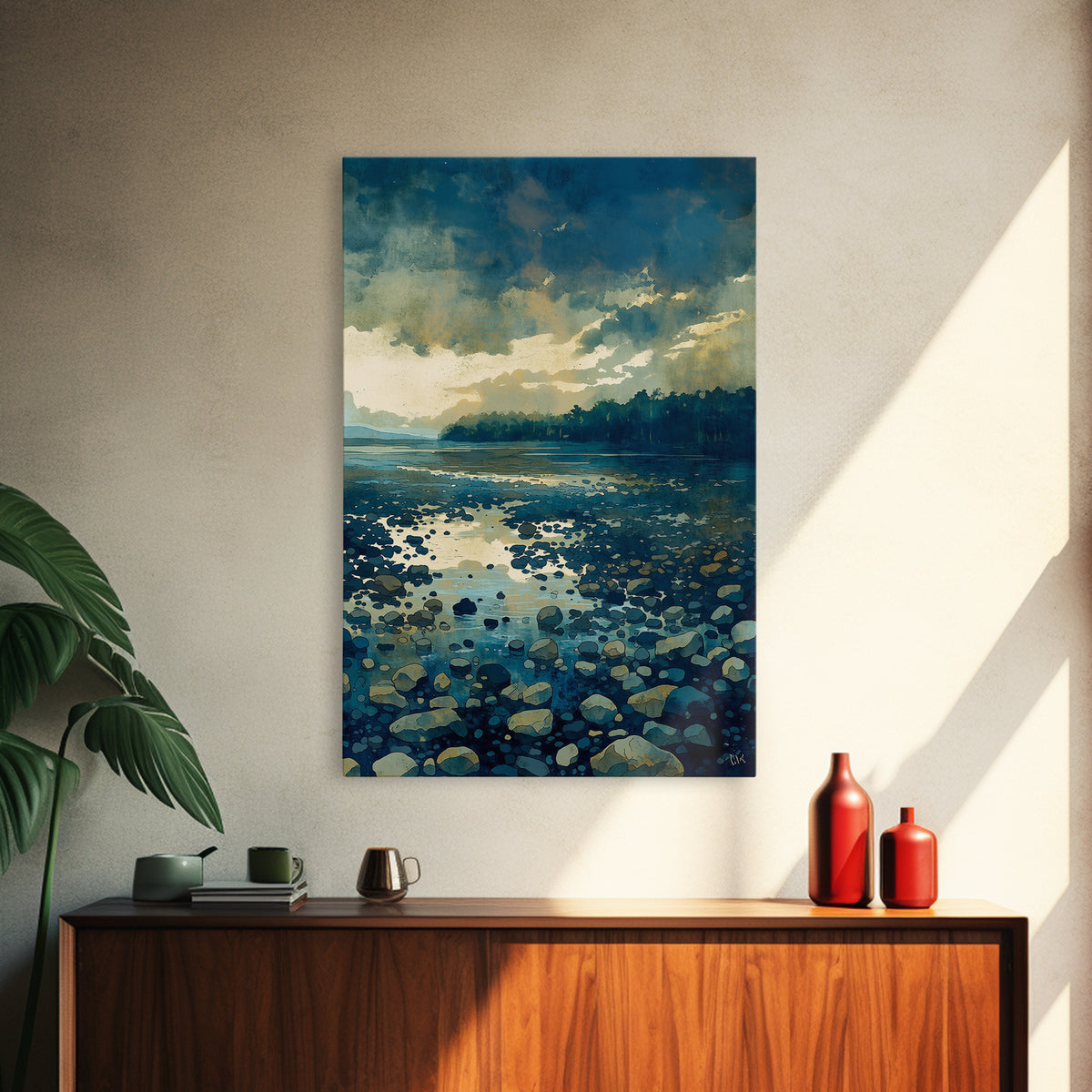 Quiet Abstract River Shape Framed Canvas Print, General Fine Art, Bedroom Decor, Living Room Decor, Abstract Art, GEN-2x3-8