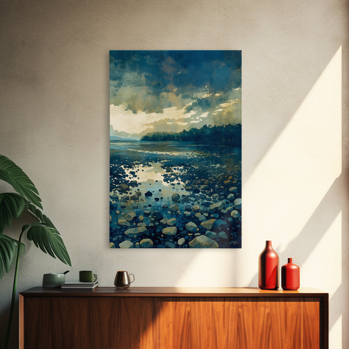 Quiet Abstract River Shape Framed Canvas Print, General Fine Art, Bedroom Decor, Living Room Decor, Abstract Art, GEN-2x3-8
