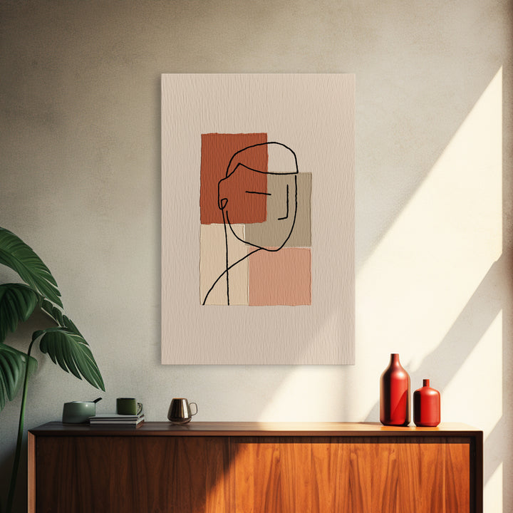 Minimal Black Line Figure on Textured Paper Framed Canvas Print, General Fine Art, Canvas Wall Art, Living Room Decor, Fine Art, GEN-2x3-83