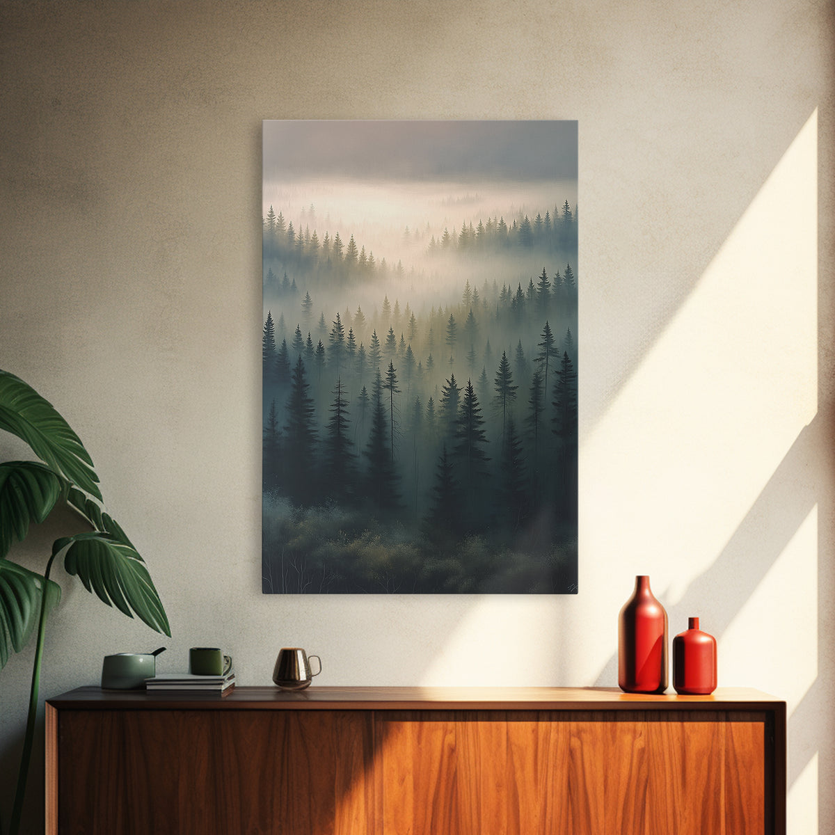 Moody Forest Clearing Framed Canvas Print, General Fine Art, Mid Century Modern, Living Room Decor, Fine Art, GEN-2x3-88