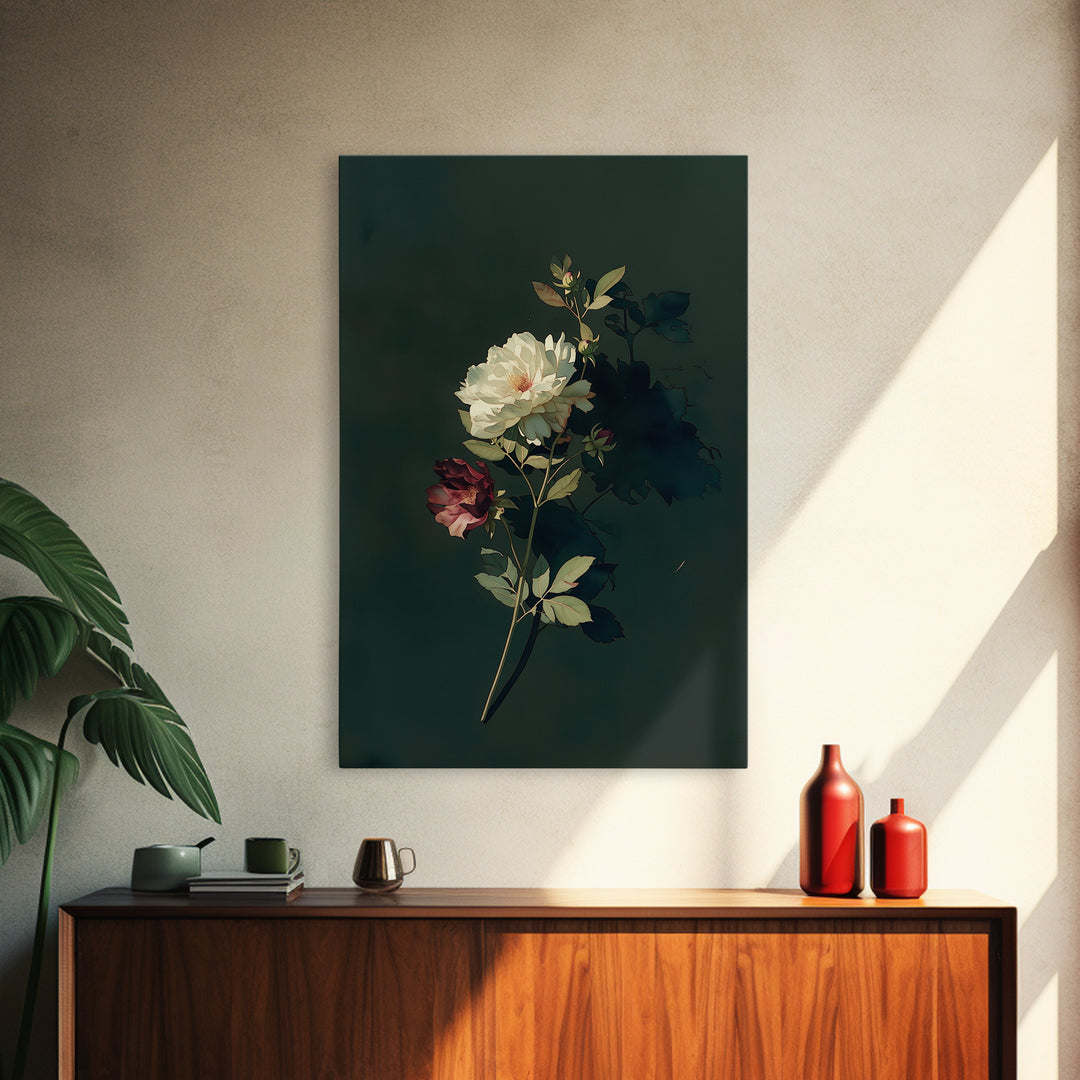 Single Sculptural Flower on a Dark Ground Canvas Print, General Fine Art, Original Art, Living Room Decor, Wall Art, GEN-2x3-89