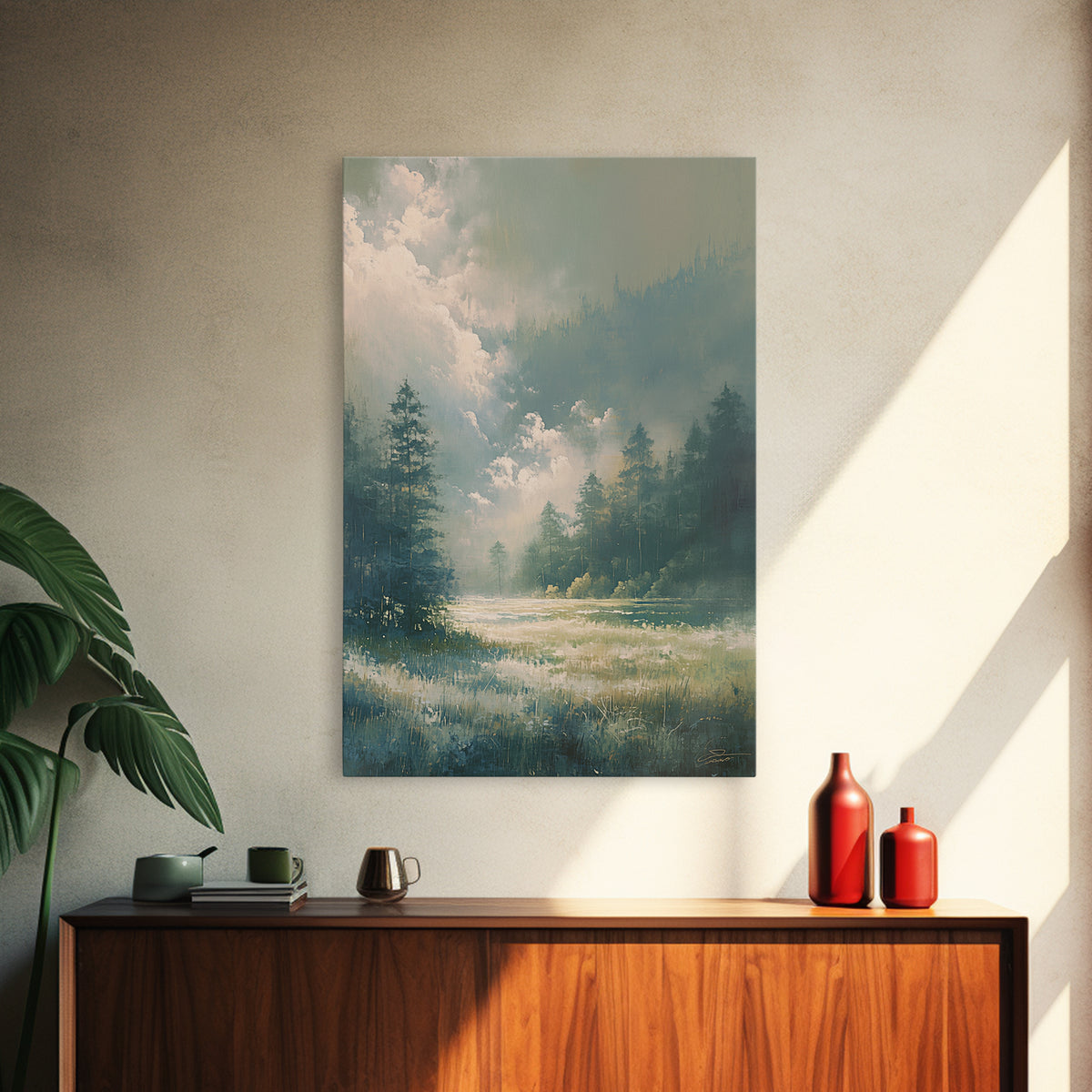 Sunlit Meadow with Loose Impressionist Brushwork Canvas Print, General Fine Art, Printable Wall Art, Living Room Decor, GEN-2x3-94