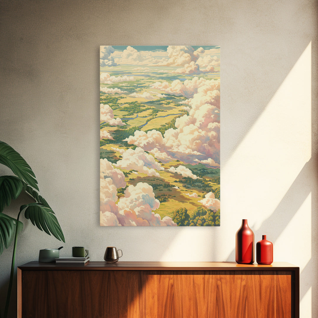 Romantic Cloudscape with Blush and Cream Tones Framed Canvas Print, General Fine Art, Print, Living Room Decor, Watercolor Art, GEN-2x3-98