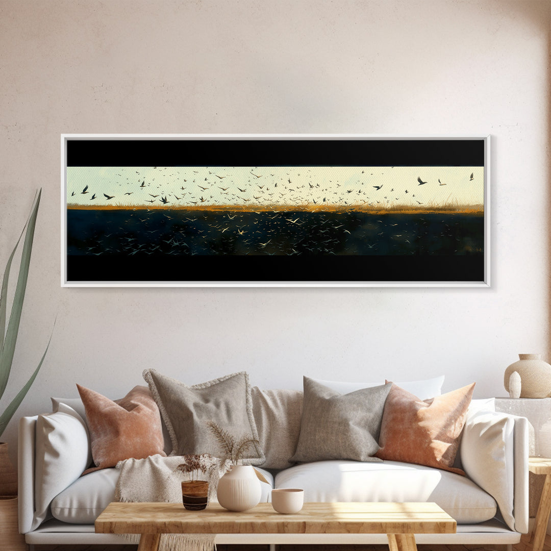 Minimal Birds in Flight over an Open Canvas Print, General Fine Art, Modern Decor, Living Room Decor, Fine Art, GEN-3x1-14