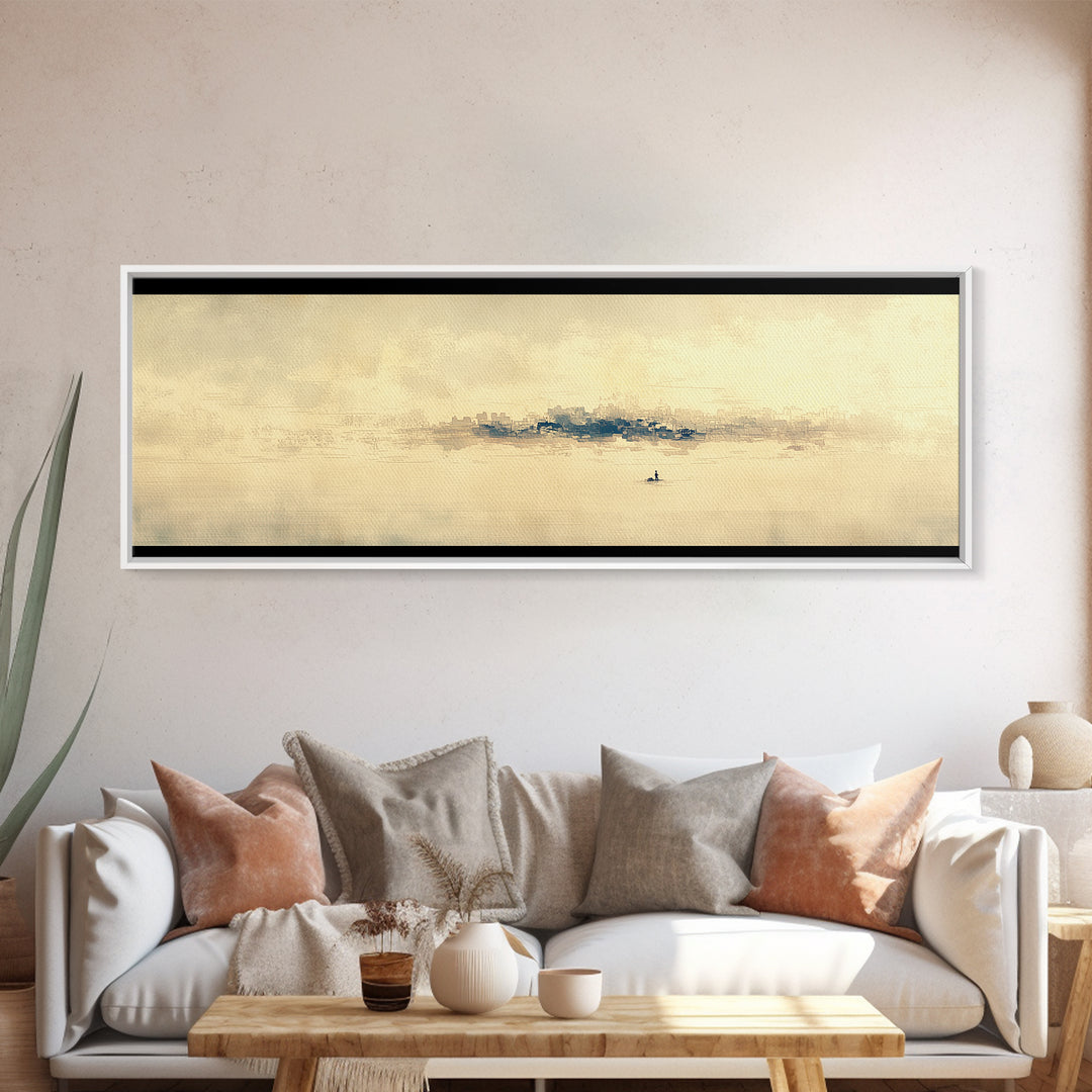 Minimal Black Line Figure on Textured Paper Canvas Print, General Fine Art, Luxury Decor, Living Room Decor, Fine Art, GEN-3x1-19