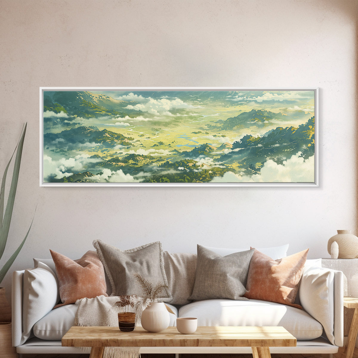Misty Mountain Valley Canvas Print, General Fine Art, Abstract Art, Living Room Decor, Oil Painting, Textured Painting, GEN-3x1-20