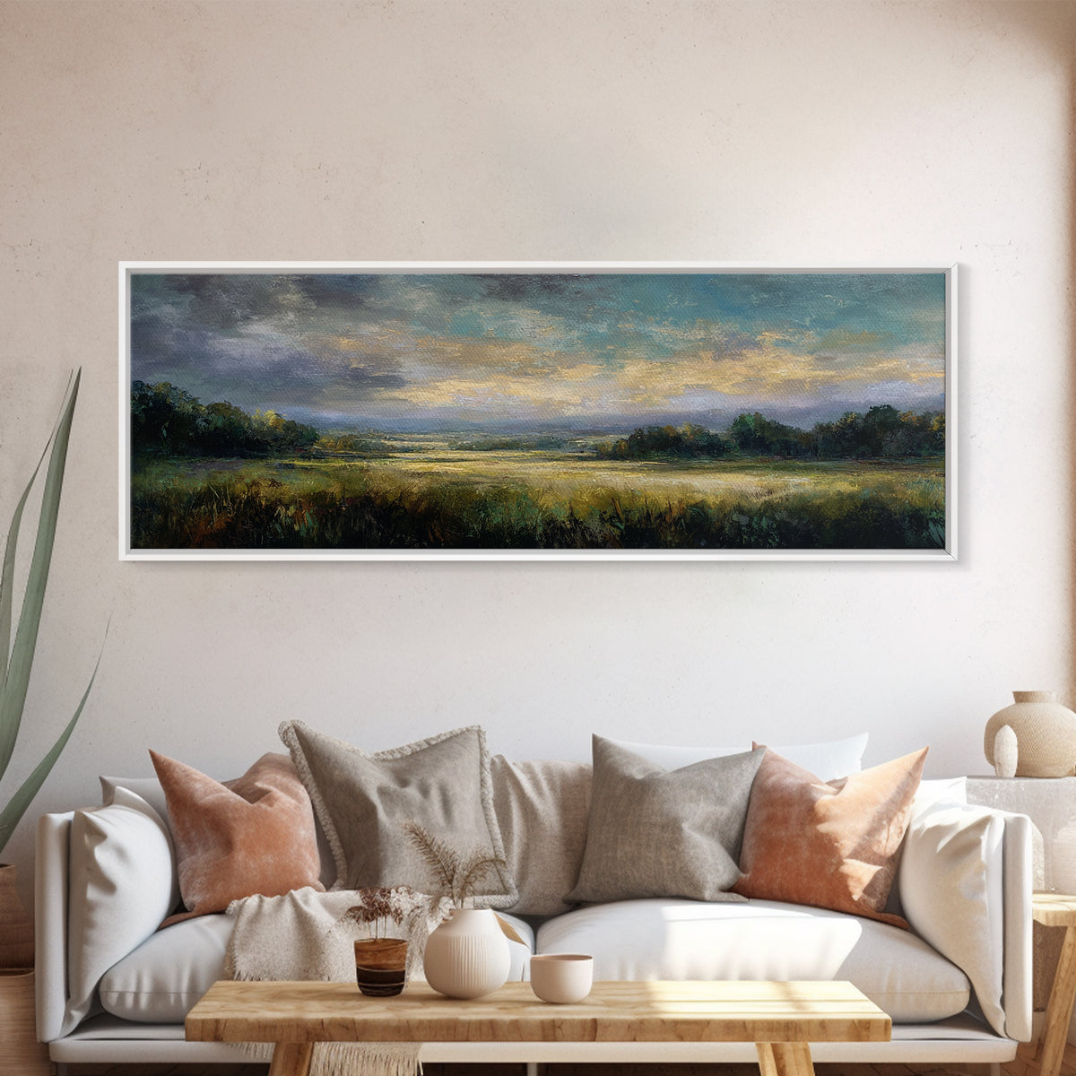 Sunlit Meadow with Loose Impressionist Brushwork Canvas Print, General Fine Art, Wall Decor, Living Room Decor, Fine Art, GEN-3x1-30