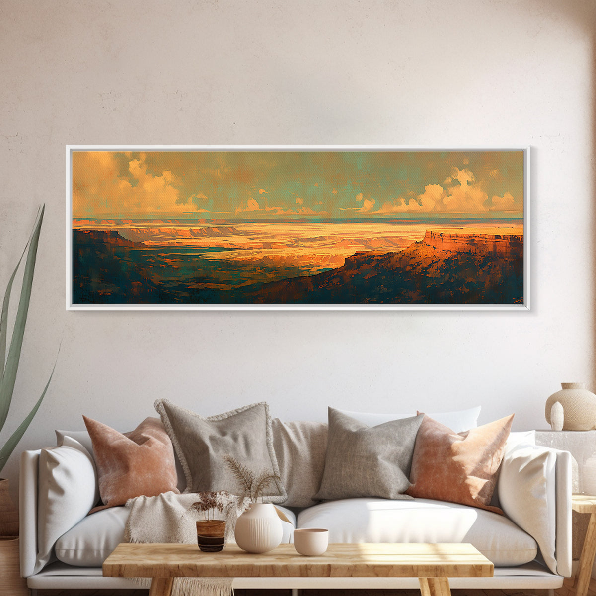 Serene Desert Horizon Canvas Print, General Fine Art, Wall Hanging, Living Room Decor, Oil Painting, Statement Artwork, GEN-3x1-33