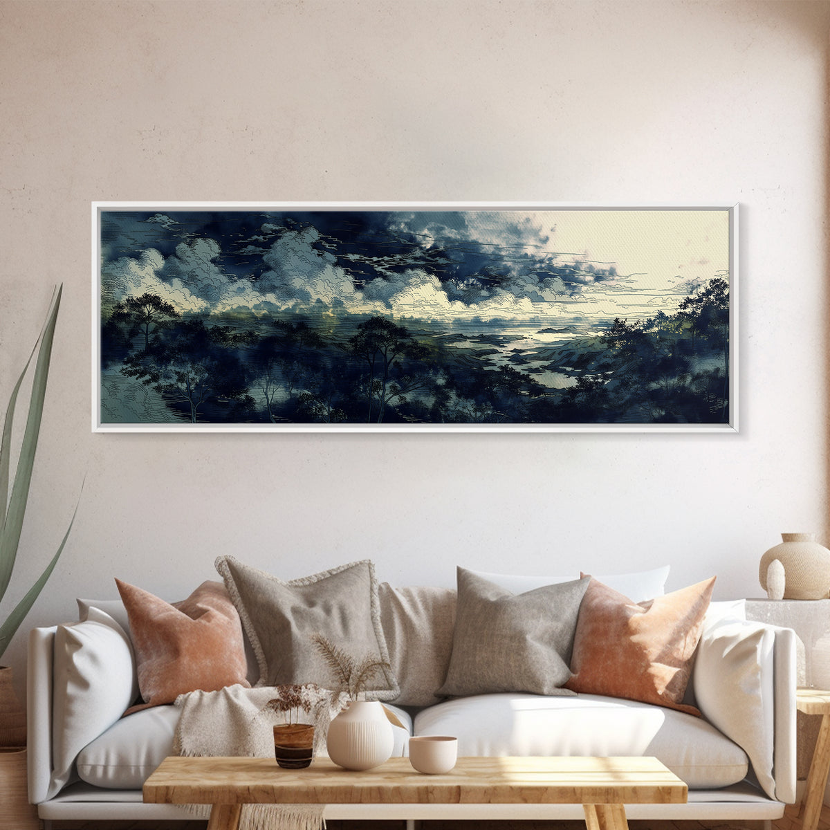 Elegant Ink Wash Landscape Canvas Print, General Fine Art, Gallery Decor, Living Room Decor, Fine Art, Wall Art, GEN-3x1-36