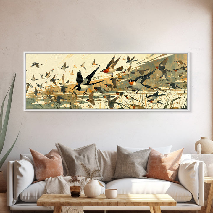Minimal Birds in Flight over an Open Canvas Print, General Fine Art, Printable, Living Room Decor, Fine Art, GEN-3x1-38