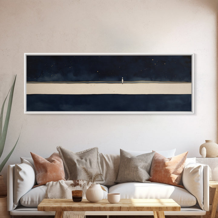 Minimal Black Line Figure on Textured Paper Canvas Print, General Fine Art, Painting, Living Room Decor, Fine Art, GEN-3x1-43