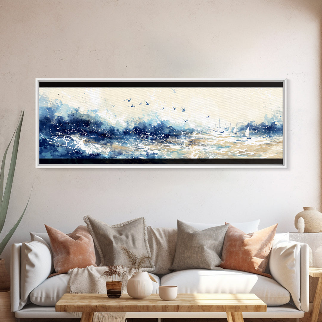 Coastal Water Study Canvas Print, General Fine Art, Framed Wall Art, Living Room Decor, Fine Art, Luxury Decor, GEN-3x1-45