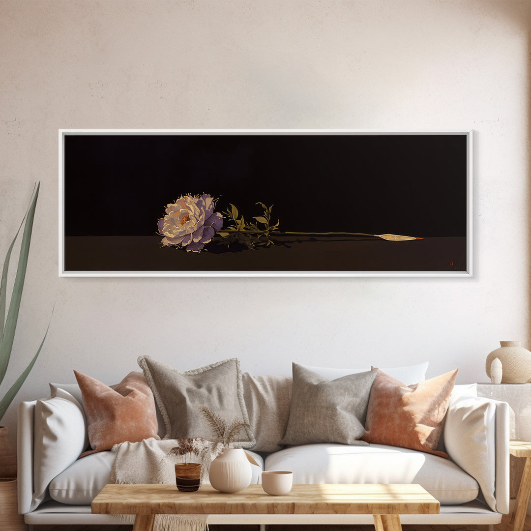 Single Sculptural Flower on a Dark Ground Canvas Print, General Fine Art, Canvas Wall Art, Living Room Decor, Fine Art, GEN-3x1-49