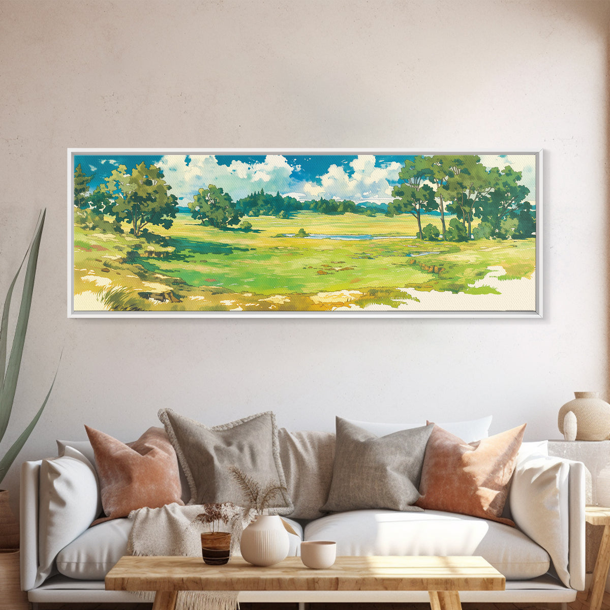 Sunlit Meadow with Loose Impressionist Brushwork Canvas Print, General Fine Art, Canvas Art, Living Room Decor, Fine Art, GEN-3x1-54