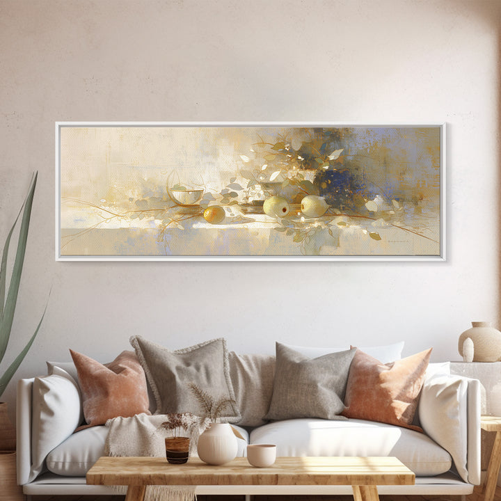 Simple Still Life of Fruit and Linen Framed Canvas Print, General Fine Art, Minimalist Decor, Living Room Decor, Fine Art, GEN-3x1-56