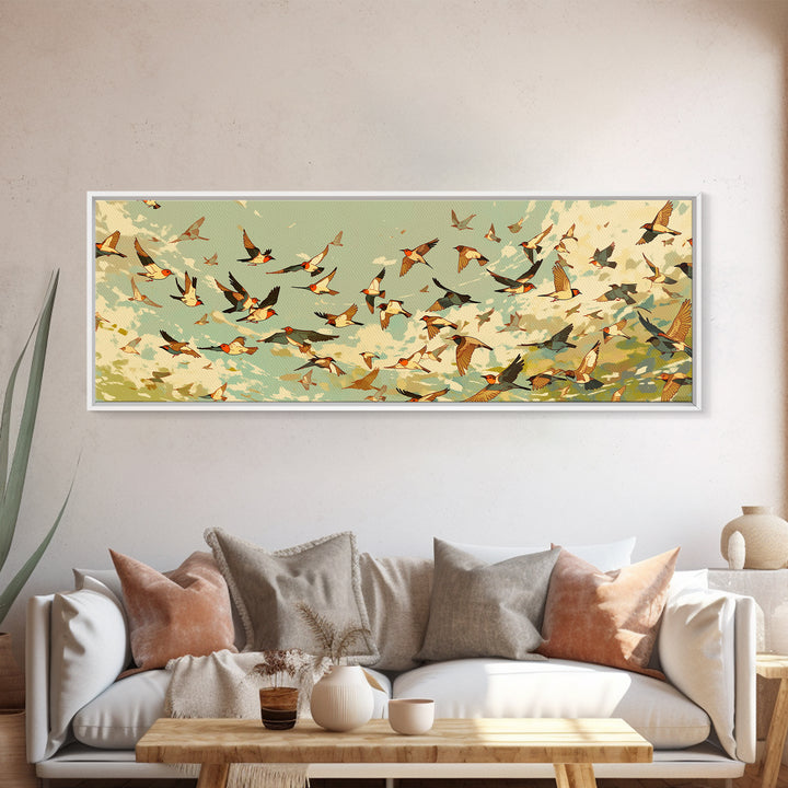 Minimal Birds in Flight over an Open Canvas Print, General Fine Art, Boho Decor, Living Room Decor, Oil Painting, GEN-3x1-62