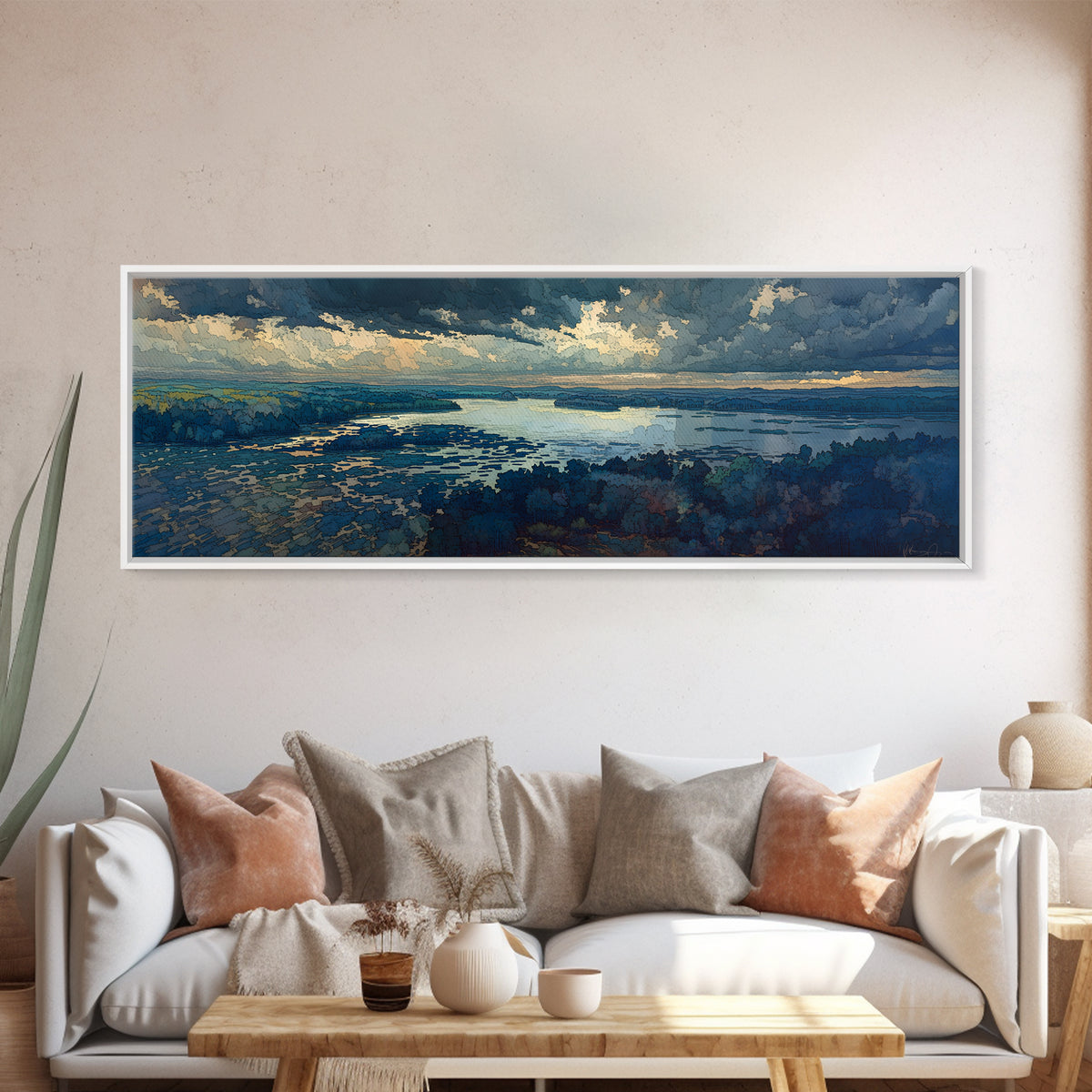 Quiet Abstract River Shape Framed Canvas Print, General Fine Art, Luxury Decor, Living Room Decor, Abstract Art, GEN-3x1-64